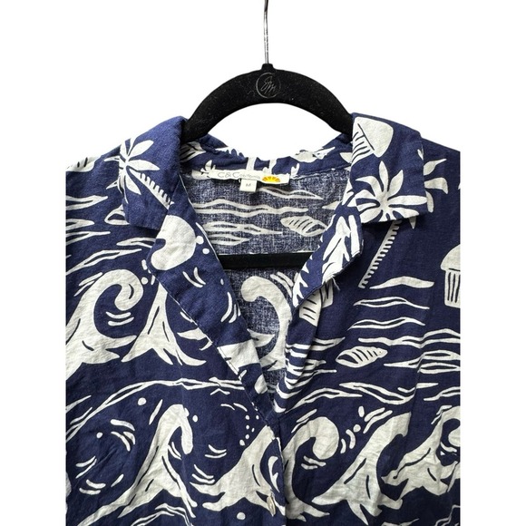 C&C California Hawaiian Button Up Shirt & Short Set Linen Blend Womens Medium - Picture 6 of 13